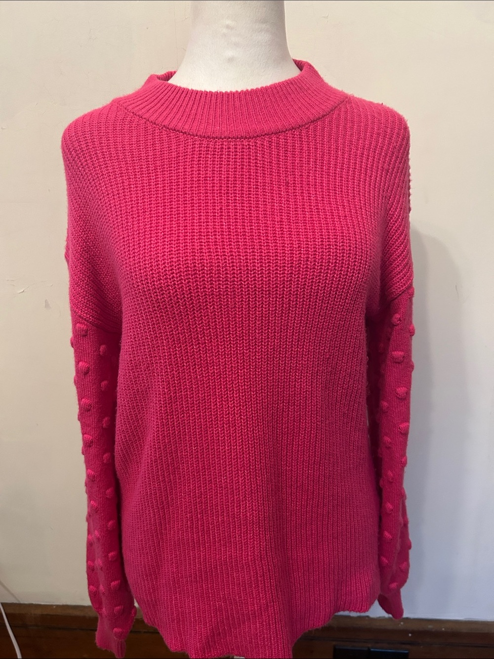 Vince Camuto  Pink Pom-Pom Sleeve mock neck Sweater Size M EUC